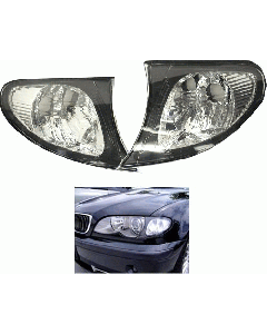 02-05 Fit BMW E46 3-SERIES 4DR EURO CORNER LIGHTS - CRYSTAL CLEAR W/ BLACK TRIM