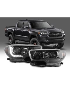 2016-2018 Toyota Tacoma with LED DRL TRD Pro Style DEPO Black Projector Headlights