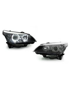 2004-2010 Fit BMW 5 Series E60 / E61 DEPO Projector V3 F30 Style Square Bottom Angel Eye White LED Halo U Rings Projector Headlight