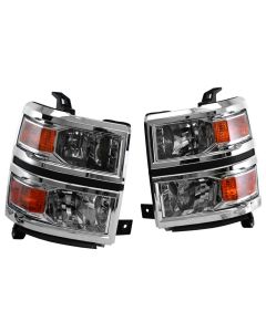 2014-2015 Chevy Silverado 1500 Chrome Headlights Amber Signal Left+Right