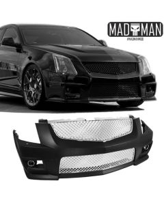 Cadillac CTS 08-12 CTS-V Style Front Bumper w/ Chrome Grilles and Projector Fogs