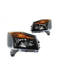 Fit 04-15 Nissan Titan 04-07 Armada Diamond Black Headlights Head Lamps Pair