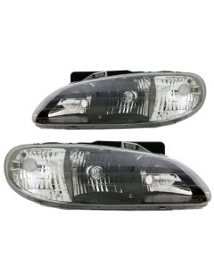 1996-1998 Pontiac Grand Am Black Replacement Headlights Headlamps Complete Set