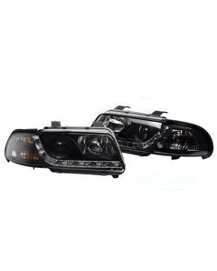 96-01 AUDI A4/S4 B5 ECODE PROJECTOR HEADLIGHTS W/ S5 STYLE LED DRL - BLACK