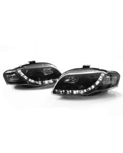 05-08 AUDI A4/S4 B7 E-CODE PROJECTOR HEADLIGHTS W/ R8 STYLE LED STRIP - BLACK