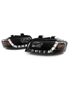 02-05 AUDI A4/S4 B6 E-CODE PROJECTOR HEADLIGHTS W/ S5 STYLE LED STRIP - BLACK