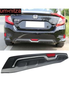 Fits 16-18 Honda Civic Sedan Rear Diffuser With Led Cf Texture Chrome Trim