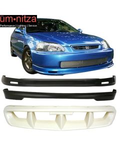 Fits 96-98 Honda Civic 3Dr Front + Rear Bumper Lip + Hood Grill