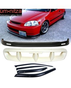 Fits 96-98 Civic 4Dr Mugen Style Front Bumper Lip + Grill + Sun Window Visor