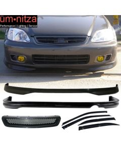 Fits 96-98 Civic 4Dr Front + Rear Bumper Lip + Front Grill + Sun Window Visor