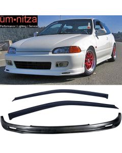 Fits 92-95 Honda Civic EG Mugen Front Bumper Lip + Window Visors