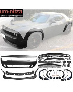 Fit 15-23 Dodge Challenger Hellcat Front Bumper Cover W/Lip + Demon Fender Flare