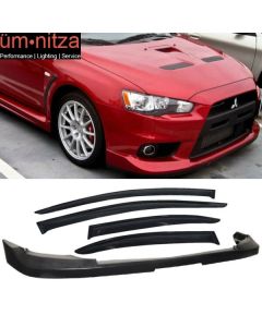 Fits 08-15 Lancer EVO X 10 JDM OE Style Front Bumper Lip PU+Window Visor