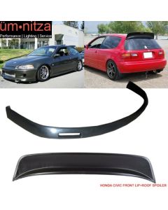 Fits 92-95 Civic 3Door BYS PU Front Bumper Lip Spoiler + ABS Roof Spoiler Wing