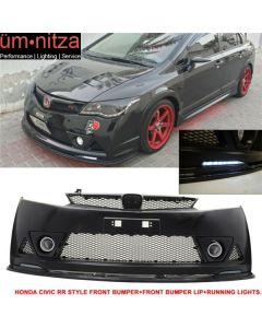 Fits 06-11 Civic Mugen RR Front Bumper Cover w/ Bumper Lip Spoiler + LED DRL