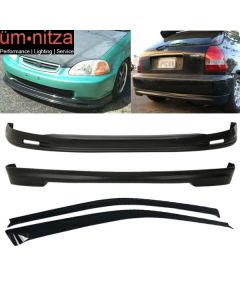 Fits 96-98 Honda Civic Hatchback Mugen Front PP + Rear Bumper Lip + Window Visor