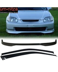 Fits Honda Civic 99-00 EK 3D PP PP Front Bumper Lip Spoiler + Sun Window Visor