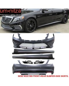 Fits 14-17 Benz W222 S Class PDC Front + Rear Bumper Cover + Side Skirts 2PC PP