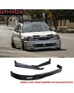 Fits 96-98 Civic 2/4Dr Spoon PU Front Bumper Lip+Rear Bumper Lip Valance Spats