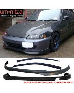 Fits Civic 92-95 2Dr T-R PP Front + Rear Bumper Lip Spoiler + Sun Window Visor