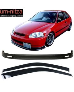 Fits 96-98 Honda Civic Hatchback Front Bumper Lip Spoiler PP + 2PC Window Visors