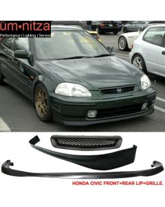 Fits 96-98 Honda Civic Hatchback SIR Front + Rear Bumper Lip + TR Front Grille