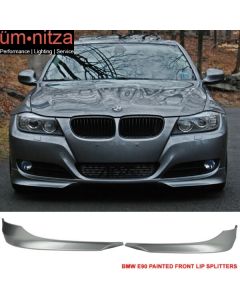 Fits 09-12 E90 Front Bumper Lip Splitter 2PCS Painted Titanium Silver Metallic