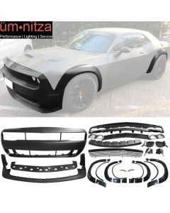 Fits 15-23 Dodge Challenger Demon Style Front Bumper Cover&Lip + Fender Flare PP