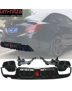 Fit 15-18 Benz W205 C Class C63 AMG B Style Rear Bumper Lip Diffuser Gloss Black