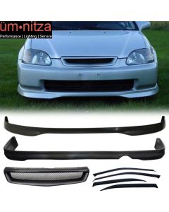 Fits Civic 99-00 Front + Rear Bumper Lip + ABS Front Grill + Sun Window Visor