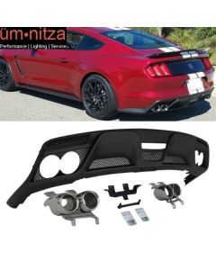 Fits 15-17 Mustang 2Dr GT-350 Style Rear Bumper Diffuser With Dual Exhaust Pipes