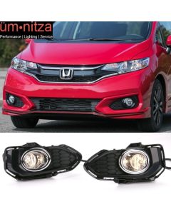 Fits 18-19 Honda Fit OE Style Foglights Kit ABS Black Housing Clear Lens