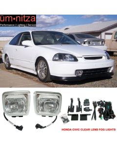 Fits 96-98 Honda Civic EK JDM Clear Lens Fog Lights Lamps