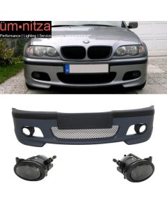 Fits 99-05 Fit BMW E46 3 Series 4DR M Tech Msport Front Bumper Cover PP + Fog Lights