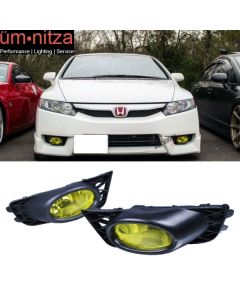 Fits 09-11 Honda Civic 4Dr Sedan Yellow Lens Fog Lights Lamps Kit RH LH