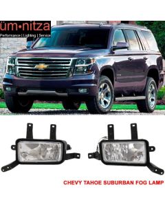 Fits 15-20 Chevy Tahoe Suburban GMC Yukon Clear Lens Bumper Fog Lights Lamp Pair