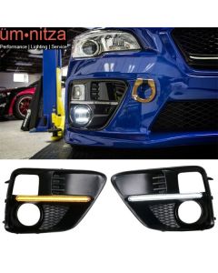 Fits 15-18 Impreza WRX Sti White DRL & Amber Switchback Fog Light Covers Black