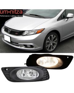 Fits 12 Civic 4Door Sedan Pair OE-Style Clear Fog Light Lamp Signal With Switch