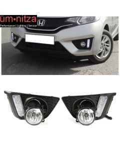 Fits 15-17 Honda Fit Front Bumper Clear LED DRL Fog Lights Left Right