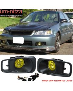 Fits 99-00 Honda Civic EK JDM Driving Fog Lights WithSwitch Yellow Lens Pair