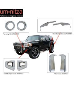 Fit 06-09 Hummer H3 Chrome Front & Rear Bumper Pillar Cover Fog Lamp Rim 8PC Kit