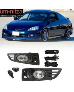 Fits 03-05 Honda Accord 2Door Coupe JDM Clear Lens Fog Lights With Switch Pair