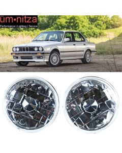 Universal 2PCS 5 Inch Round Headlights Conversion Head Lamps W/Clear Lens