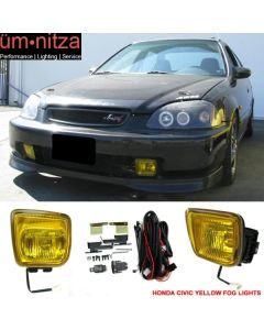 Fits 96-98 Honda Civic EK JDM Yellow Fog Lights Lamps