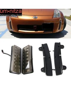 Fits 03-05 Nissan 350Z Front Bumper Smoked LED DRL Reflector Lights