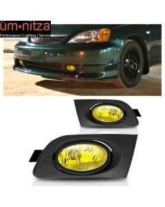 Fits 01-03 Honda Civic 4DR Sedan 2DR Coupe Yellow Lens Fog Lights Lamps Pair