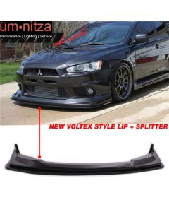 Fits 08-15 Mitsubishi Lancer Evolution X V Style Front Bumper Lip Splitter PU