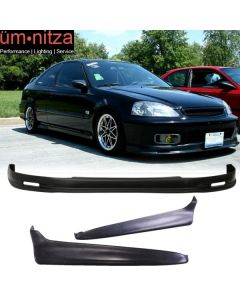 Fits 99-00 EK Civic Mugen PP Front Bumper Lip +2PC Rear Bumper Lip Valance Spats