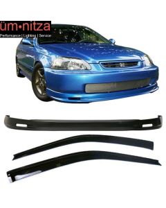 Fits 96-98 Honda Civic 3Dr Front + Rear Bumper Lip + Sun Window Visors