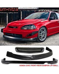 Fits 96-98 Honda Civic 2Dr/4Dr CONCEPT Front + Rear Bumper Lip + TR Hood Grill